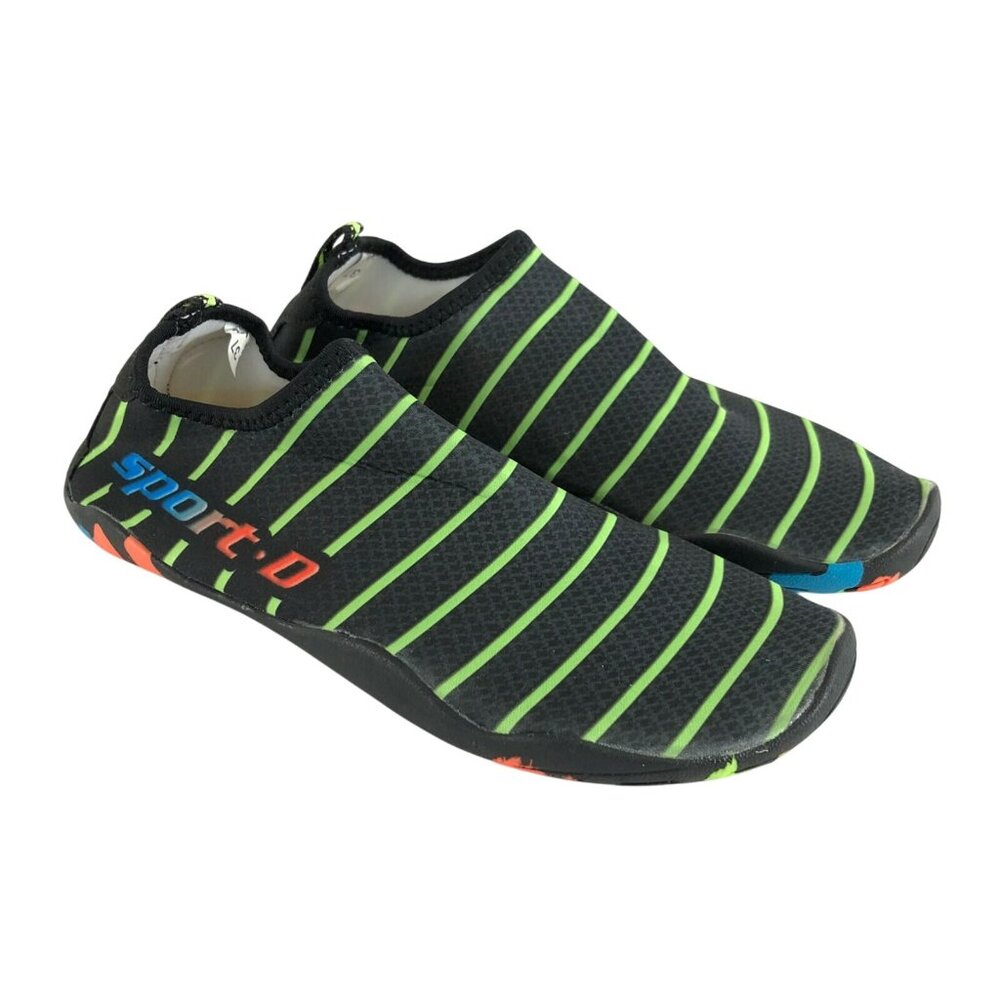 Functional Womens Water Shoes Slip On Lightweight Striped Black Green 37 US 6